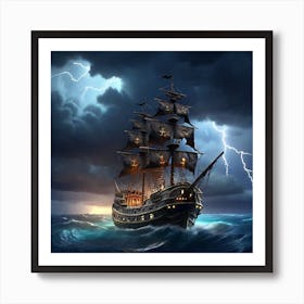Leonardo Diffusion Xl A Pirate Ship Sailing During A Lightning 0 (1) Art Print