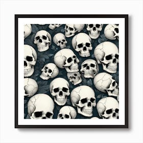 Skulls On A Black Background Art Print