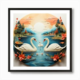 Lake and swans Art Print