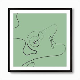 Black scribbles on a green background minimalist decor Art Print