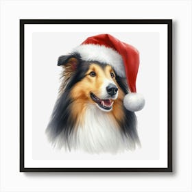 Shetland Collie Santa Hat Art Print