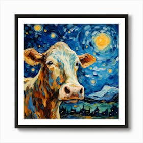 Cow Under The Stars, Vincent Van Gogh Inspired Art Print