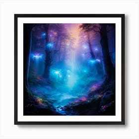 Shimmering Phantom Lights Dance Through A Dreamscape Casting Vibrant Hues Over A Misty Forest Lands 1 Art Print