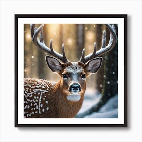 Deer In The Snow 6 Art Print