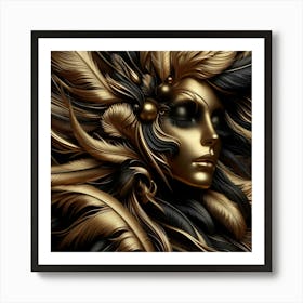 Gold Feathered Woman Art Print