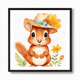 Floral Baby Squirrel Nursery Illustration (8) Art Print