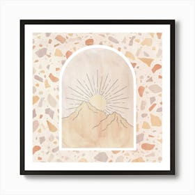 Sunrise Over Mountains and terrazzo pattern Art Print