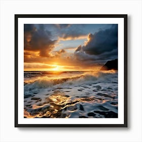 A Serene Moment Is Shattered By The Sudden Rush Of White Water A Stark Contrast To The Tranquil Sea Art Print