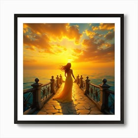 Beautiful Woman At Sunset Art Print