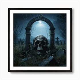 Digital Painting Of A Human Skull Center Frame Empty Eye Sockets Peering Into An Abyss A Backdrop (2) Art Print