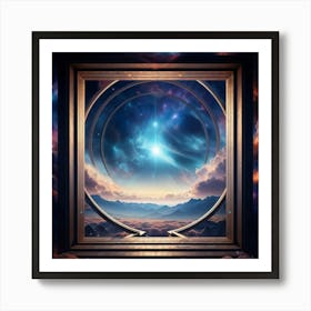 Surreal Visualization Of A Geometric Portal Like A Window Into A Dreamy Abstract Sky Filled With Sw (1) Art Print