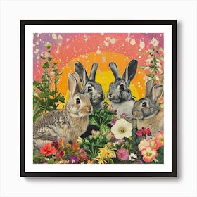 Rainbow Rabbits With Greens 1 Art Print