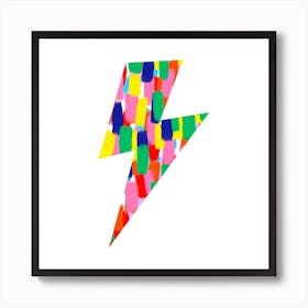 Rainbow Brush Stroke Effect Lightning Bolt on Square  Art Print