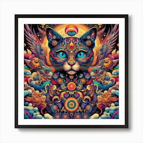 Psychedelic Cat 5 Art Print