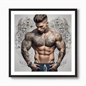 Tattooed Bodybuilder Art Print
