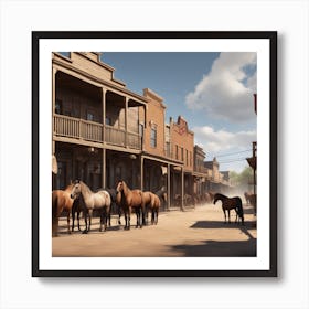 Western Town In Texas With Horses No People Trending On Artstation Sharp Focus Studio Photo Int (2) Art Print