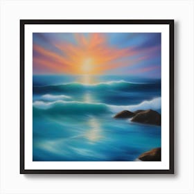 Sunset Over The Ocean By Person Art Print