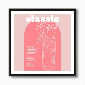 Vintage Retro Inspired Classic Mojito Recipe Pink And Dark Pink Square Art Print