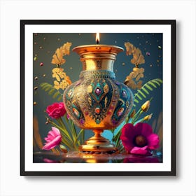 A vase of pure gold studded with precious stones 13 Art Print