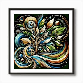 Title: "Nature's Rhapsody"  Description: "Nature's Rhapsody" is a symphonic blend of organic motifs and vibrant color play, portraying a lush tapestry of foliage and spirals. This artwork weaves together elements of the natural world into a harmonious pattern that is both lively and soothing. Ideal for adding a touch of nature's whimsy and elegance to any space, it's a celebration of life's intricate beauty and perpetual motion. Art Print