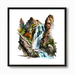 Waterfall In The Mountains Art Print