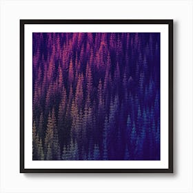 Blue And Red Floral Textile Psychedelic Trippy Trees Forest Art Print