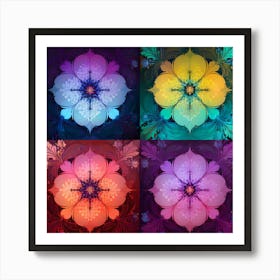 Set Of Four Colorful Flowers Art Print