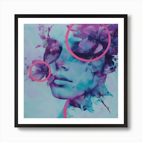 Floral blue woman portrait Art Print