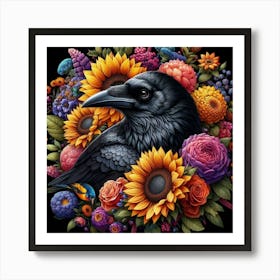 Crow With Flowers 7 Art Print