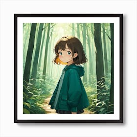 Anime Girl In The Forest 2 Art Print