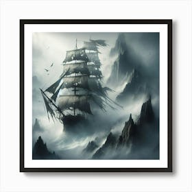 Pirate Ship In The Fog 1 Art Print