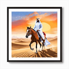 Arabic Man Riding A Horse In The Desert Art Print