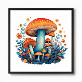 Mushrooms And Flowers 13 Art Print