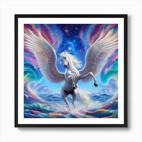 White Unicorn Pegasus Art Print