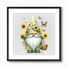 Watercolor Sunflower Gnomes 13 Art Print