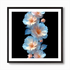 Blue Flowers On A Black Background Art Print