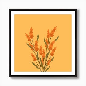 Orange Flowers On A Yellow Background Art Print