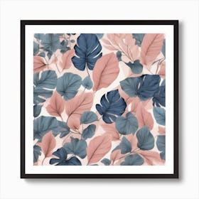 Pink And Blue Leaves 1 Art Print