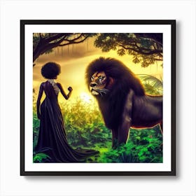 Lion And Woman Art Print