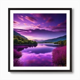 Purple Lake At Sunset Art Print