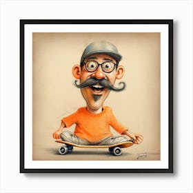 Cartoon Man On Skateboard Art Print