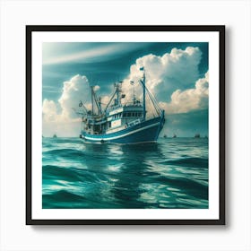 Fishing Boat In The Ocean Art Print