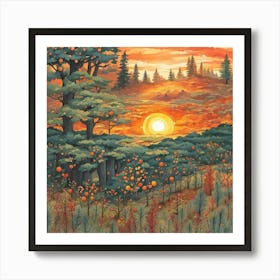 Sunset In The Woods 4 Art Print