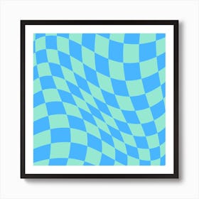 Warped Checker Blue Bright Square Art Print