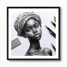 Black And White Drawing Of African Woman Art Print