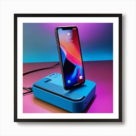 A Photo Of A Mobile Phone With A Bright Blue Backg (1) Art Print