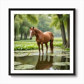 Horse Standing In A Pond Photo 1 Art Print