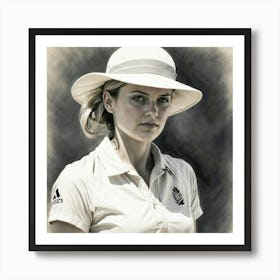 Chalk Painting Of A Female Cricketer Art Print