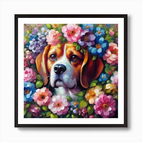 Beagle With Flowers Art Print