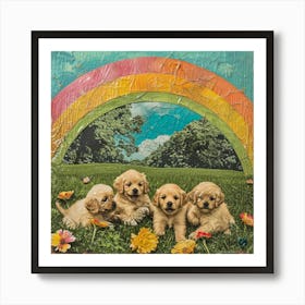 Golden Retriever Puppies In The Meadow Art Print